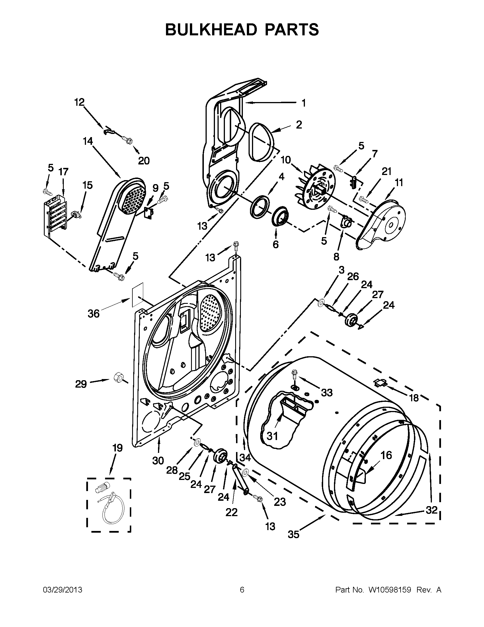 03 - BULKHEAD PARTS Diagram and Parts List for YMEDC200XW3  Maytag Dryer