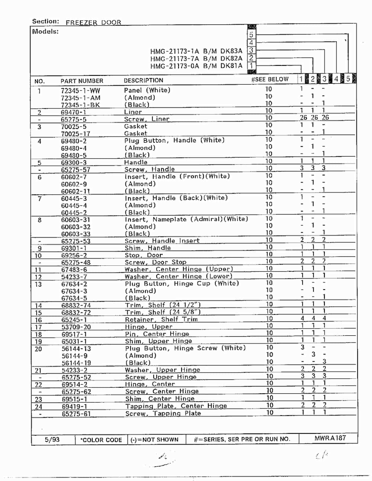 Freezer Door Page 2 Diagram and Parts List for 21173-0A  Admiral Refrigerator