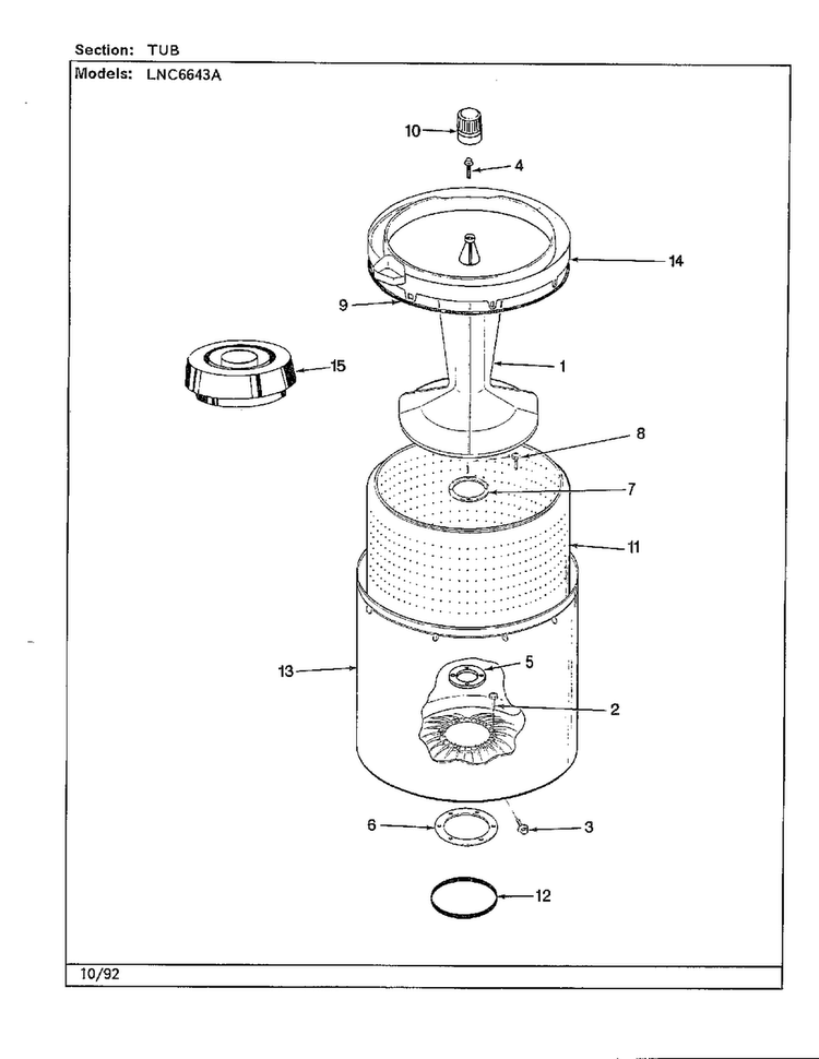 Tub Diagram and Parts List for 6643A REV D Norge Washer