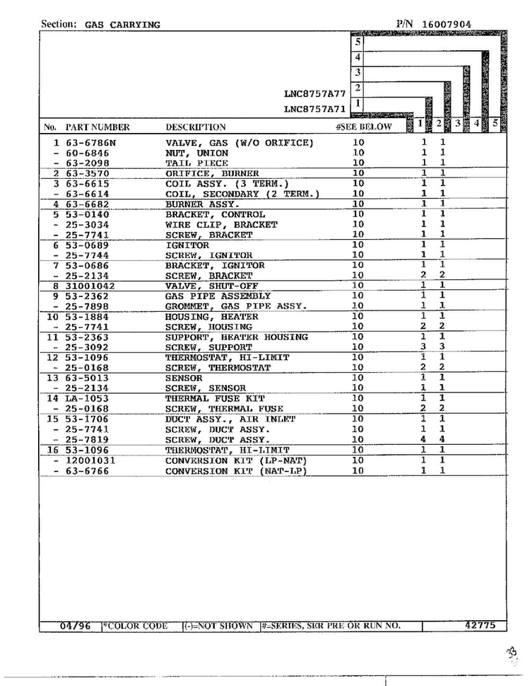 Gas Carrying Page 2 Diagram and Parts List for LNC-8757A71  Maytag Dryer