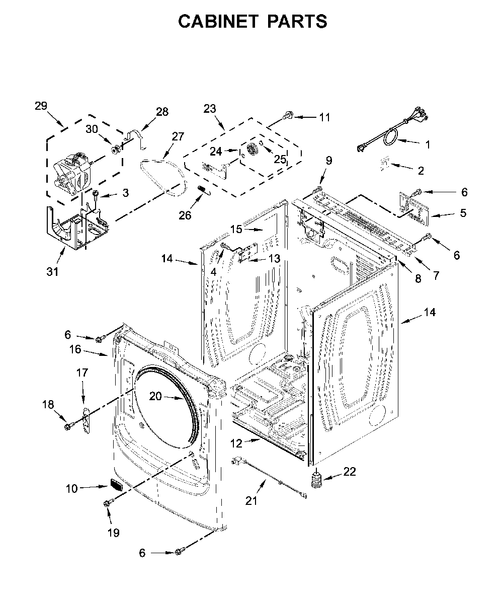 Cabinet parts Diagram and Parts List for YMED8630HC1  Maytag Dryer