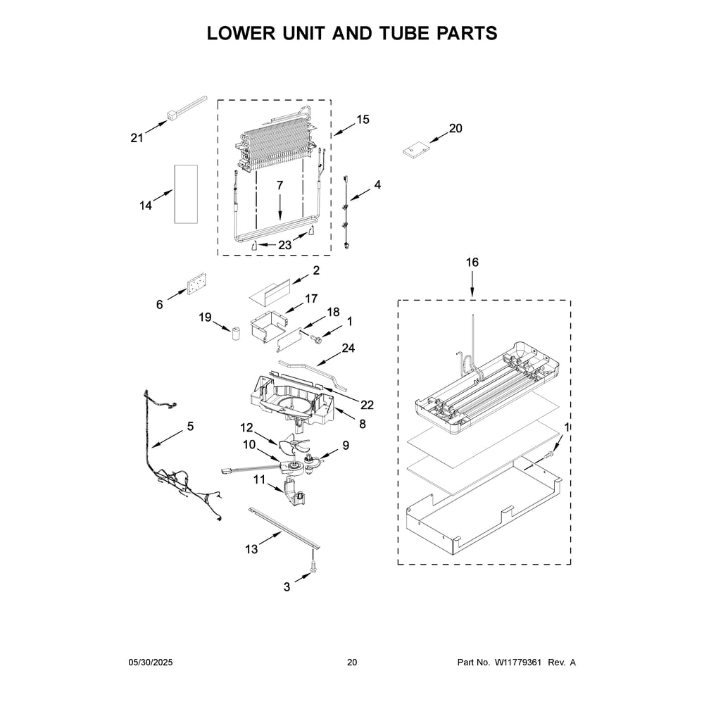 Lower Unit And Tube Parts Diagram and Parts List for JF42NXFXDE25  Jenn-Air Refrigerator