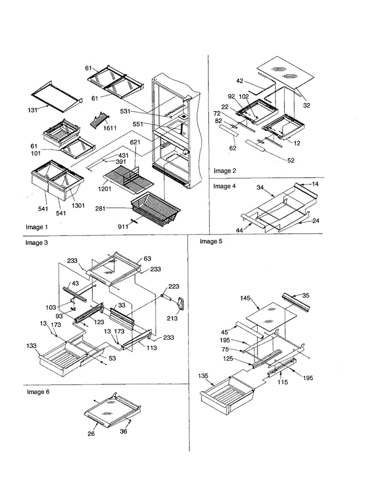 Shelving Assembly Diagram and Parts List for BC21V1C-P1325027WC  Amana Refrigerator