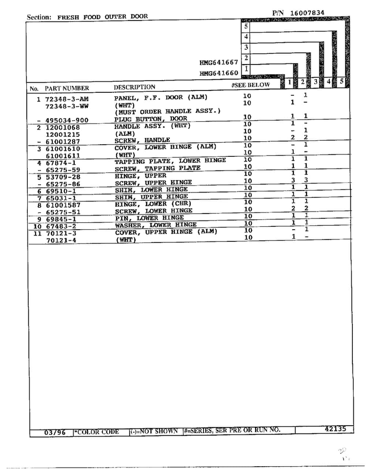 Fresh Food Outer Door Page 2 Diagram and Parts List for HMG-641670  Admiral Refrigerator