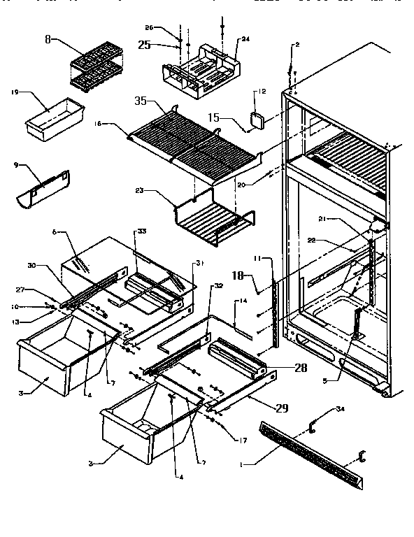 Cabinet Shelving Diagram and Parts List for TXI22R2-P1168014W  Amana Refrigerator