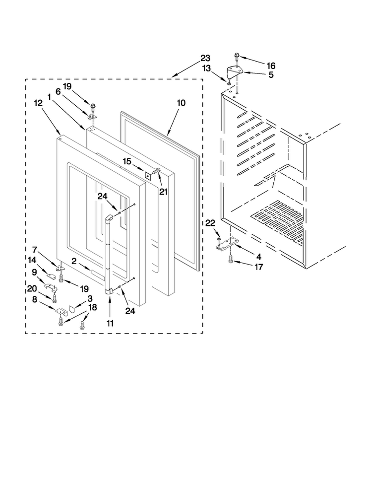 Door Parts Diagram and Parts List for JUW248LYRP00  Jenn-Air Wine and Beverage Cooler