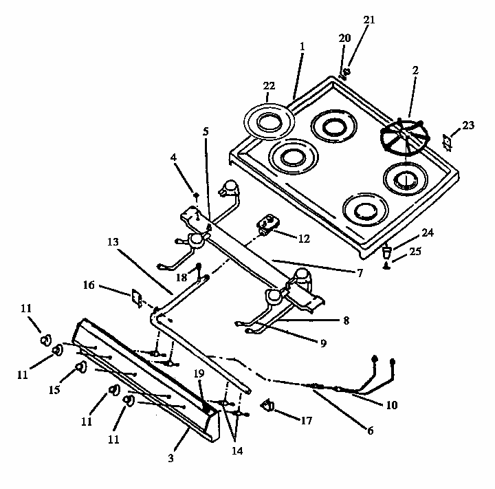Top & Top Burner Assembly (without Spark) (rbl39aa0,5/all) (rbp39aa0,5/all) (gbp39fa/all) (sbp39fa/all) Diagram and Parts List for GBK39HG ALL Amana Range