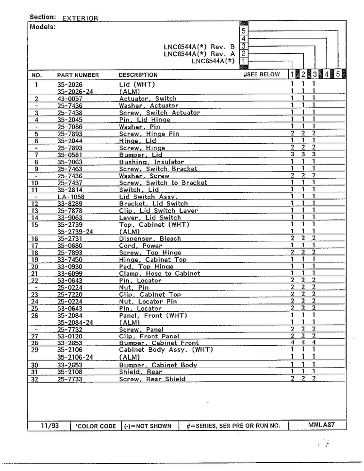 Exterior Page 2 Diagram and Parts List for 6544A  Norge Washer