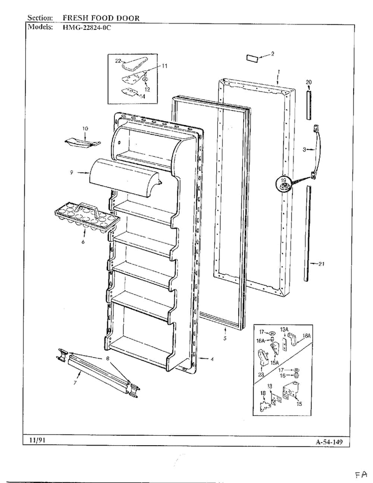 Fresh Food Door Diagram and Parts List for 22824-0B  Admiral Refrigerator