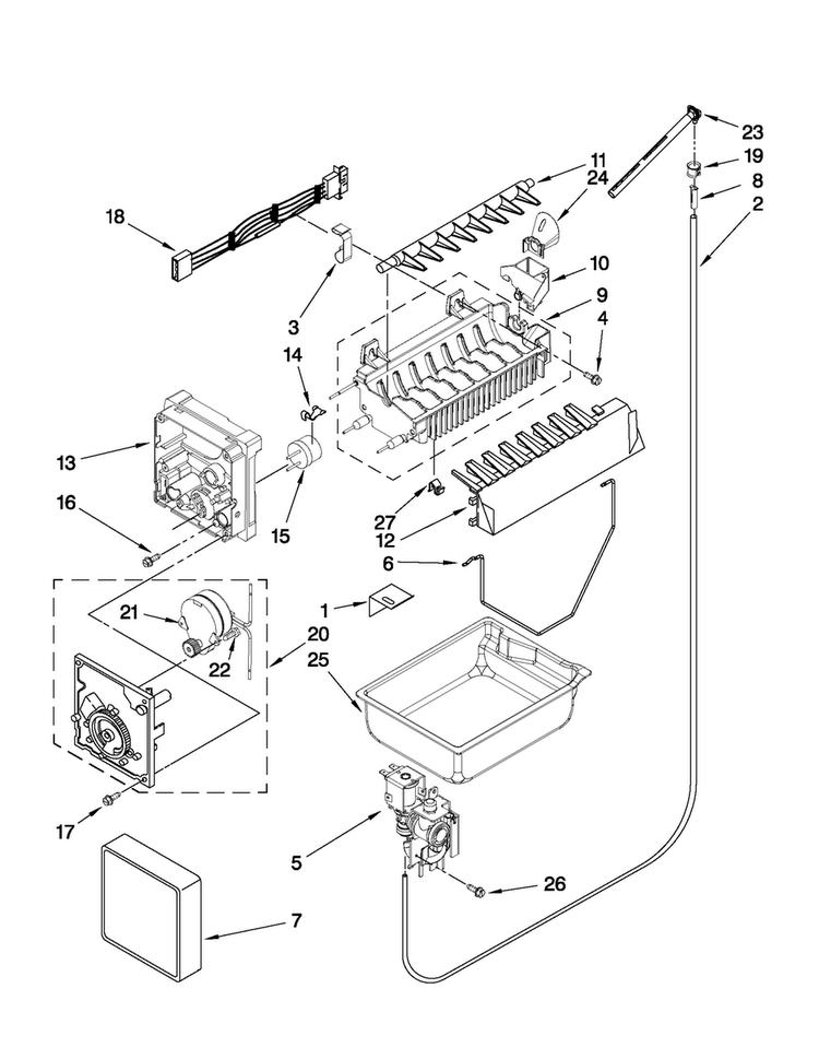 Icemaker Parts Diagram and Parts List for AFF2534FES8  Amana Refrigerator