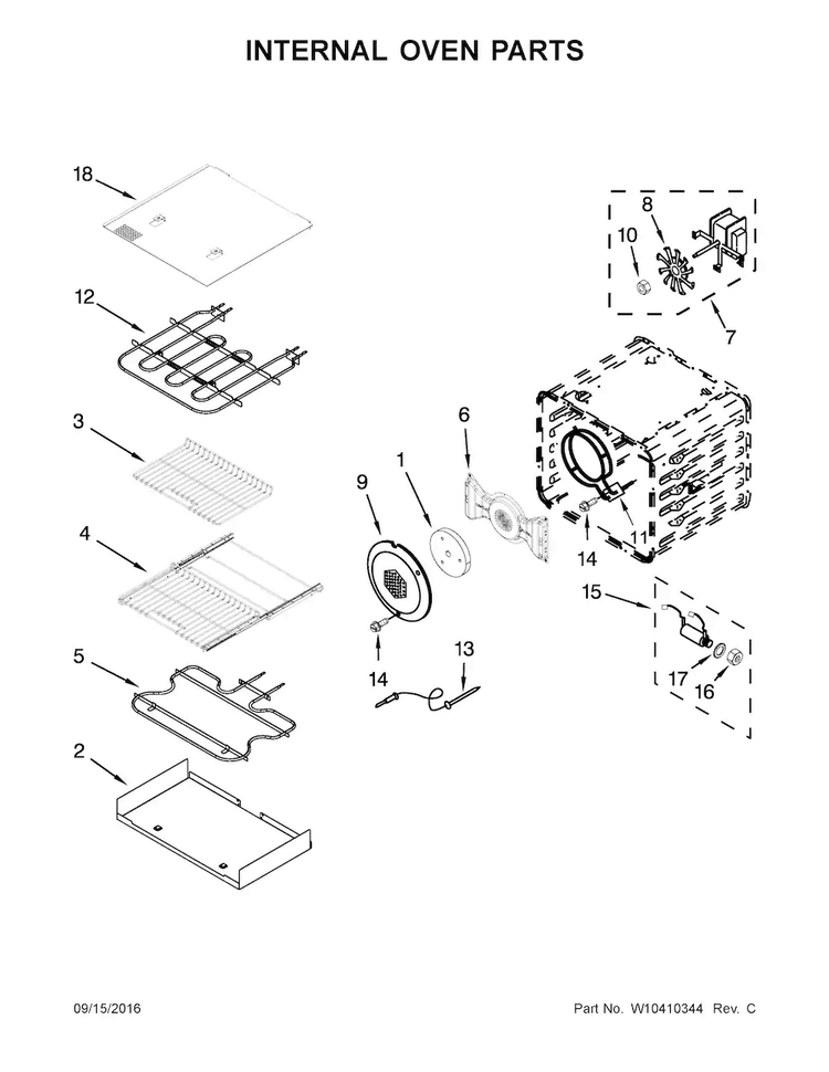 Internal Oven Parts Diagram and Parts List for JDRP430WP01  Jenn-Air Range