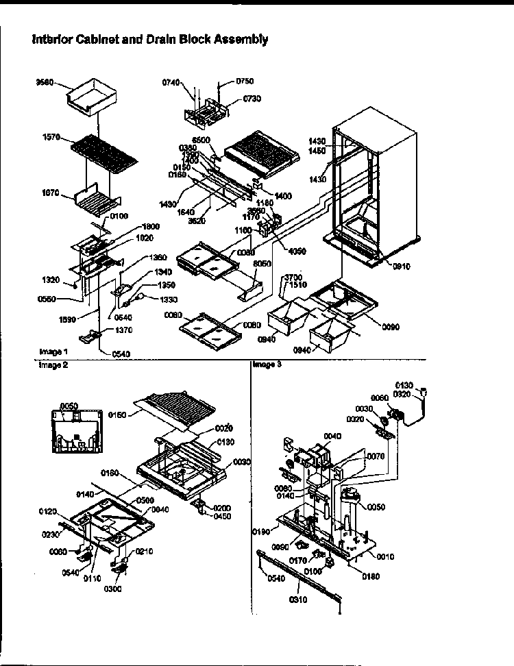 Interior Cabinet And Drain Block Assembly Diagram and Parts List for TRI18TL-1303202WL  Amana Refrigerator