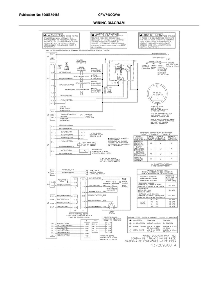 Wiring Diagram Diagram and Parts List for CFW7400QW0  Crosley Washer