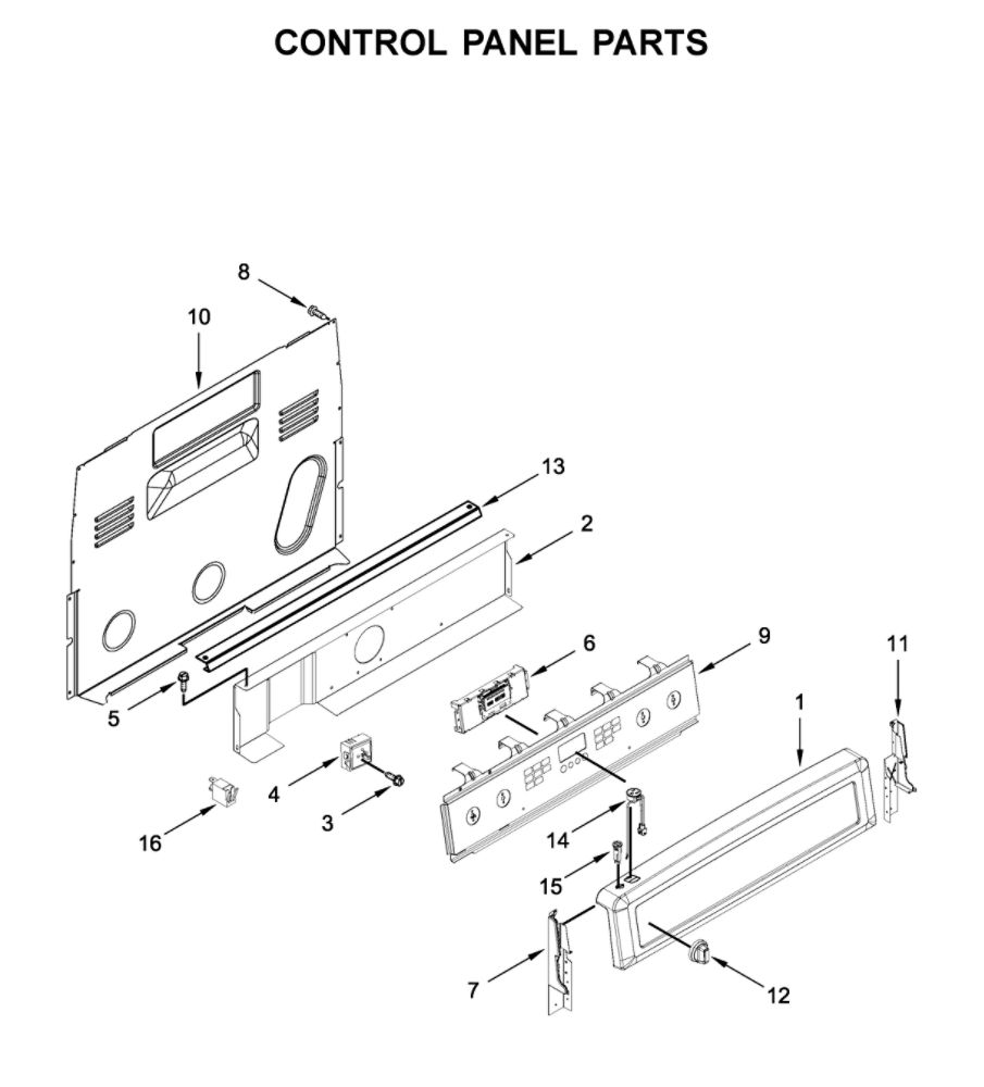 Control Panel Parts Diagram and Parts List for YMER8800FW0  Maytag Range