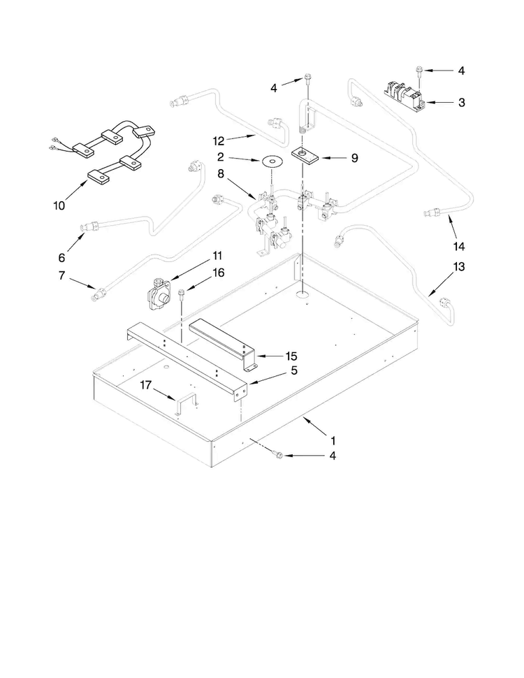 Burner Box, Gas Valves, And Switches Diagram and Parts List for JGC1536ADW15  Jenn-Air Cooktop