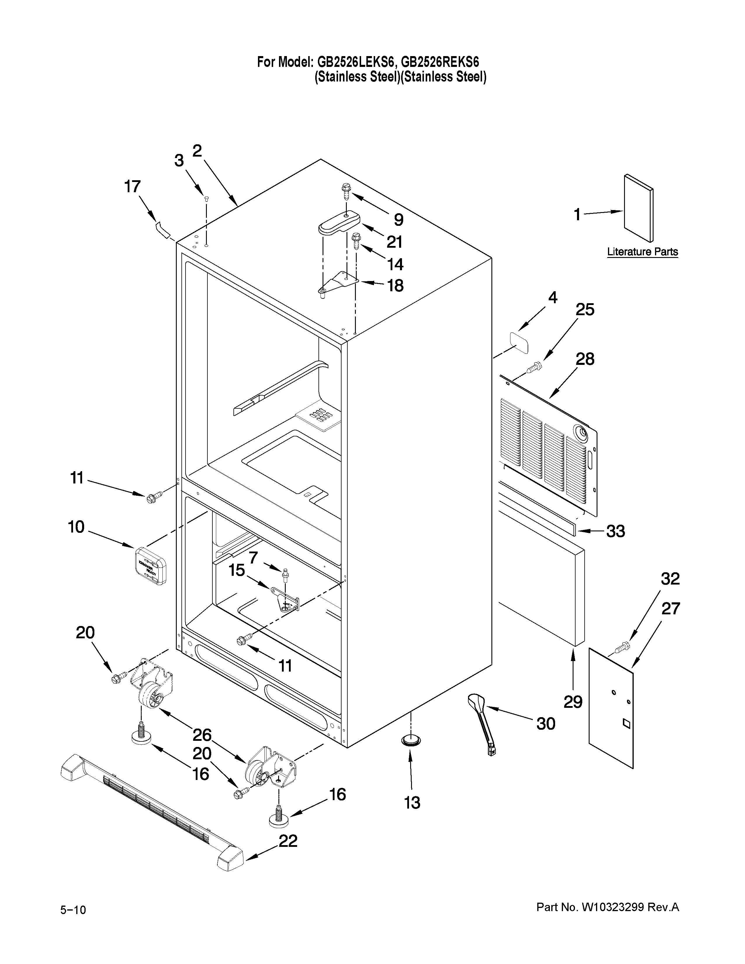 Cabinet Parts Diagram and Parts List for GB2526LEKS6  Amana Refrigerator