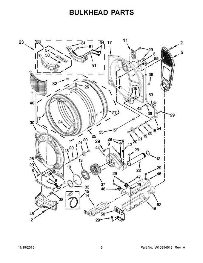 04 - Bulkhead Parts Diagram and Parts List for YMED8100DC1  Maytag Dryer