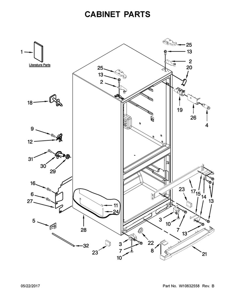 Cabinet Parts Diagram and Parts List for MFW2055YEB01  Maytag Refrigerator