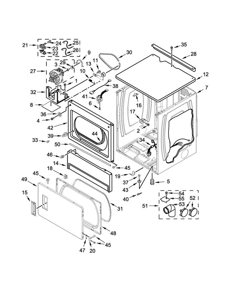 Upper Cabinet And Front Panel Parts Diagram and Parts List for MLE26PDBZW1  Maytag Dryer