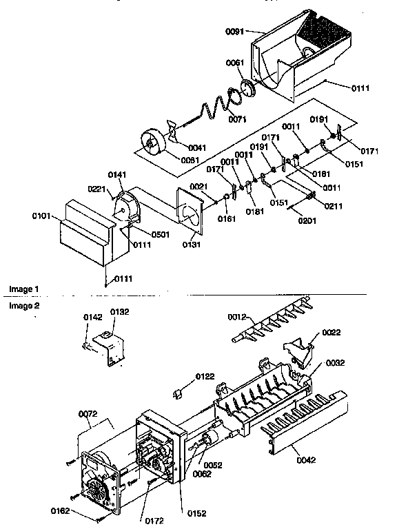 Ice Bucket Auger, Ice Maker Diagram and Parts List for 57087-P1190815WL  Amana Refrigerator