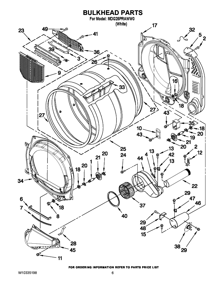 BULKHEAD PARTS Diagram and Parts List for MDG25PRAWW0  Maytag Dryer
