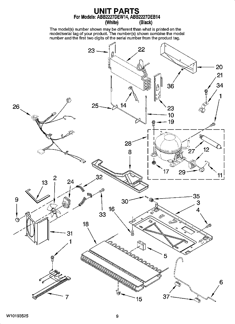UNIT PARTS Diagram and Parts List for ABB2227DEB14  Amana Refrigerator