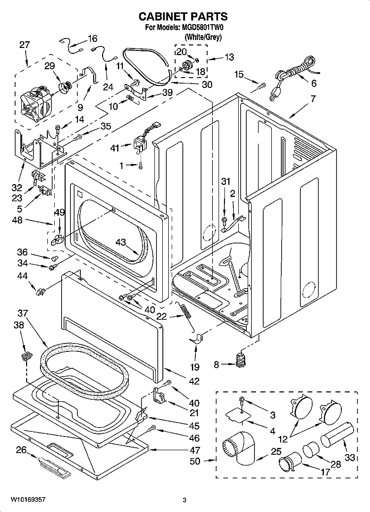 CABINET PARTS Diagram and Parts List for MGD5801TW0  Maytag Dryer