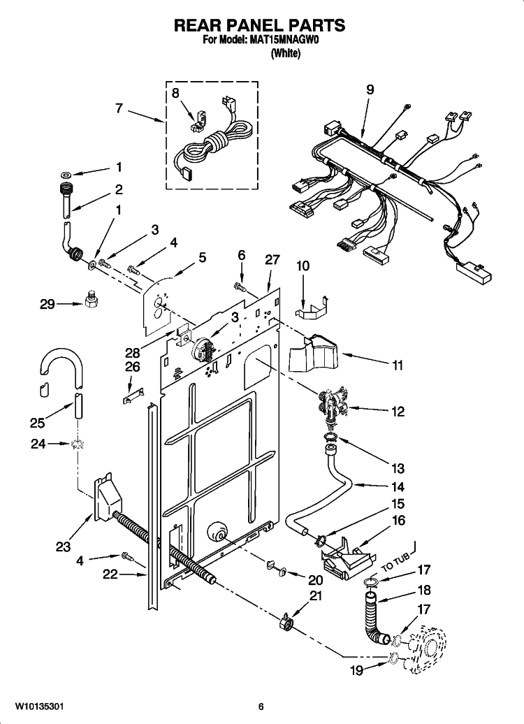 REAR PANEL PARTS Diagram and Parts List for MAT15MNAGW0  Maytag Washer