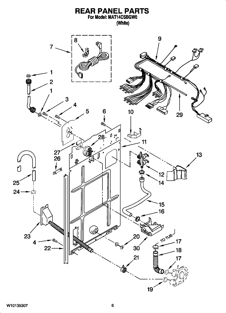 REAR PANEL PARTS Diagram and Parts List for MAT14CSBGW0  Maytag Washer