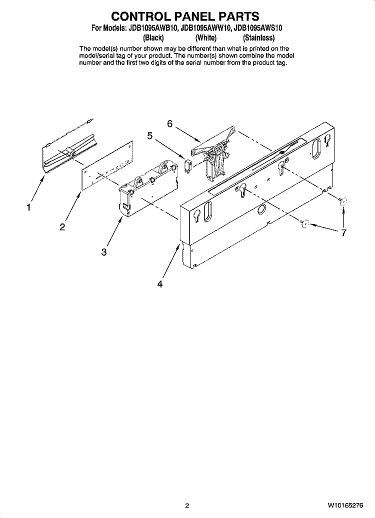 CONTROL PANEL PARTS Diagram and Parts List for JDB1095AWB10  Jenn-Air Dishwasher