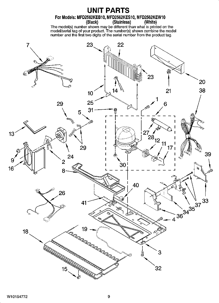 UNIT PARTS Diagram and Parts List for MFD2562KES10  Maytag Refrigerator