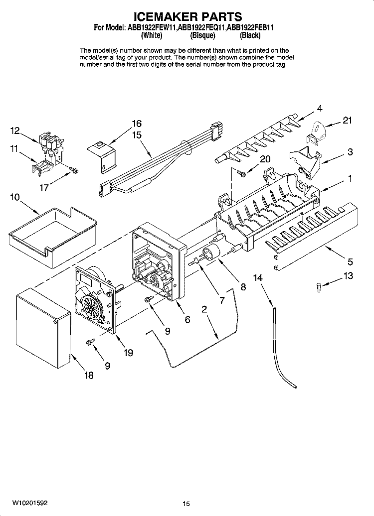 ICEMAKER PARTS, OPTIONAL PARTS (NOT INCLUDED) Diagram and Parts List for ABB1922FEW11  Amana Refrigerator
