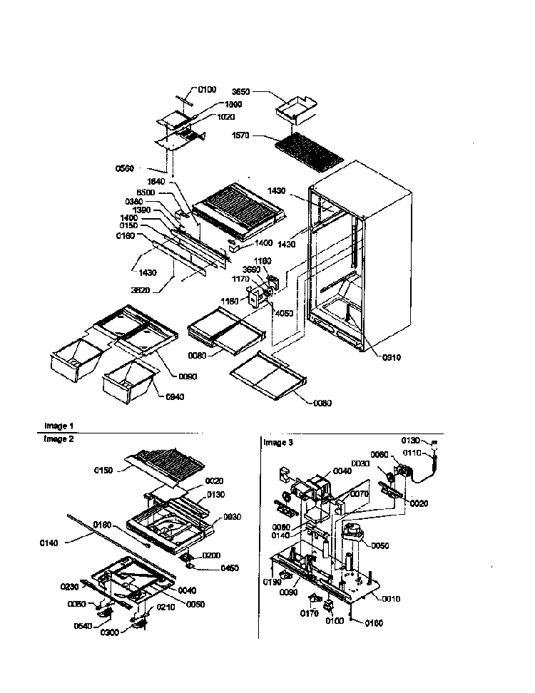Interior Cabinet And Drain Block Assembly Diagram and Parts List for THI18TW-P1302401WW  Amana Refrigerator