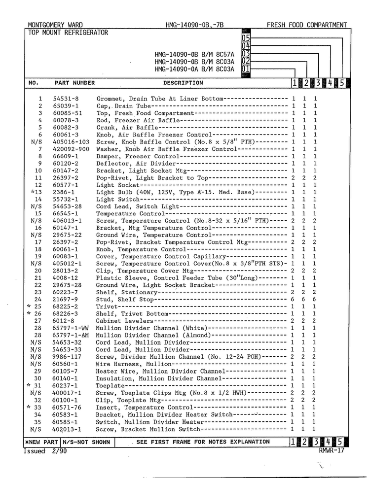 Fresh Food Compartment Page 2 Diagram and Parts List for 14090A  Admiral Refrigerator