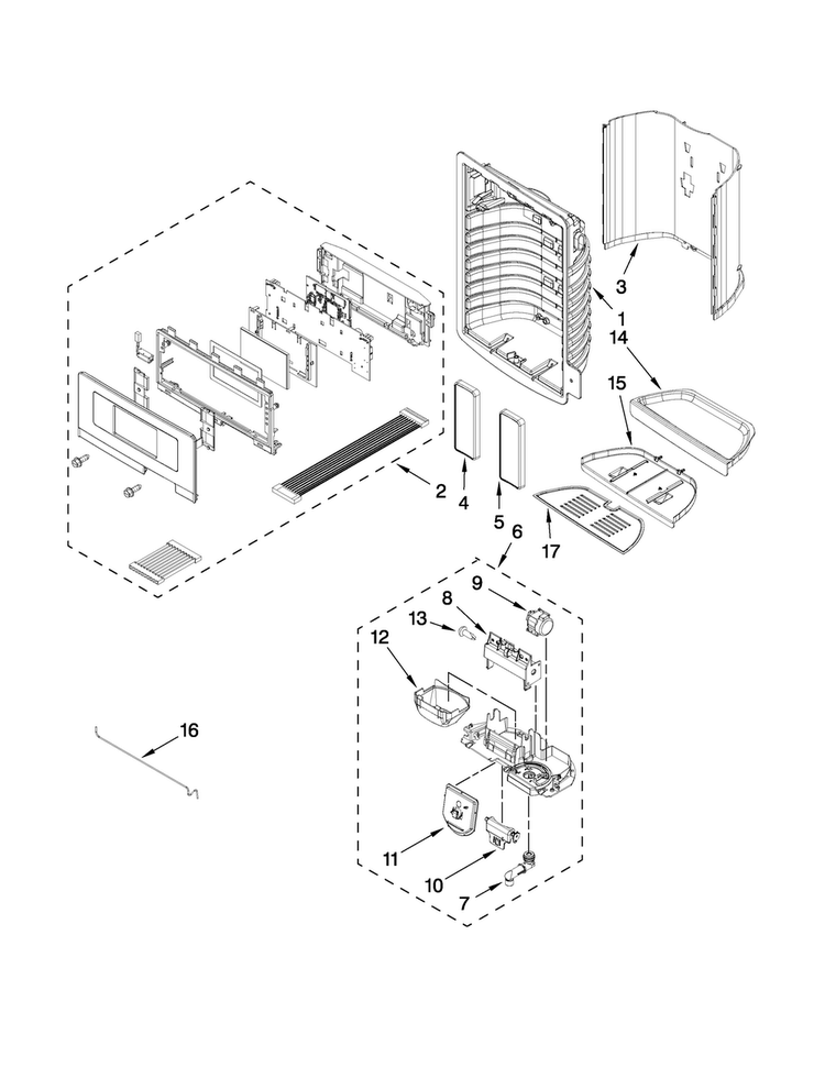 Dispenser Front Parts Diagram and Parts List for MFT2771WEM1  Maytag Refrigerator