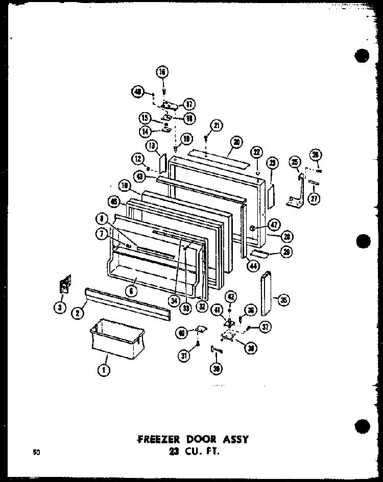 Freezer Door Assy 23 Cu. Ft. Diagram and Parts List for TC18B-P73500-7W  Amana Refrigerator