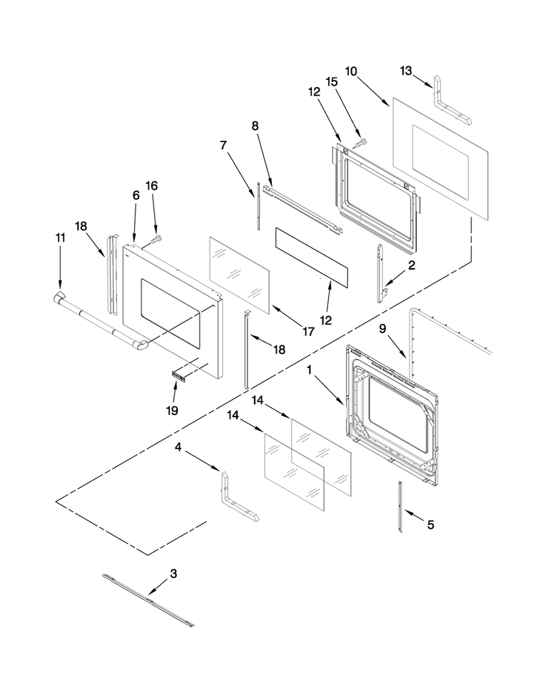 Oven Door Parts Diagram and Parts List for JJW9530DDP29  Jenn-Air Wall Oven