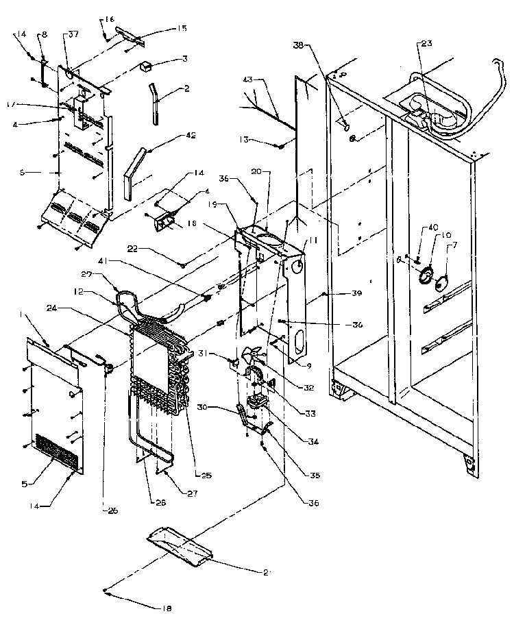 Freezer Evaporator And Air Handling Diagram and Parts List for SS22NBW-P1162706WW  Amana Refrigerator