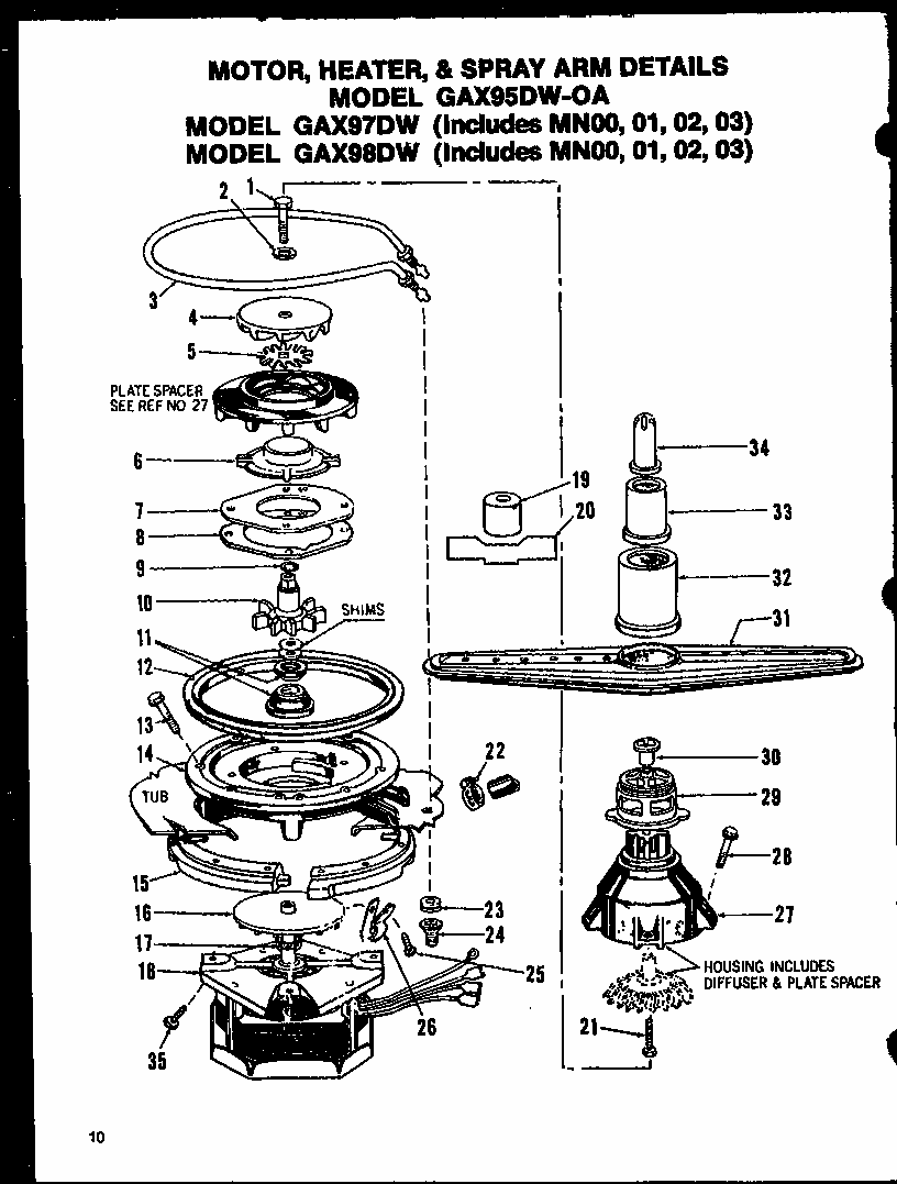 Motor Diagram and Parts List for GAX95DW-OA MN03 Amana Dishwasher