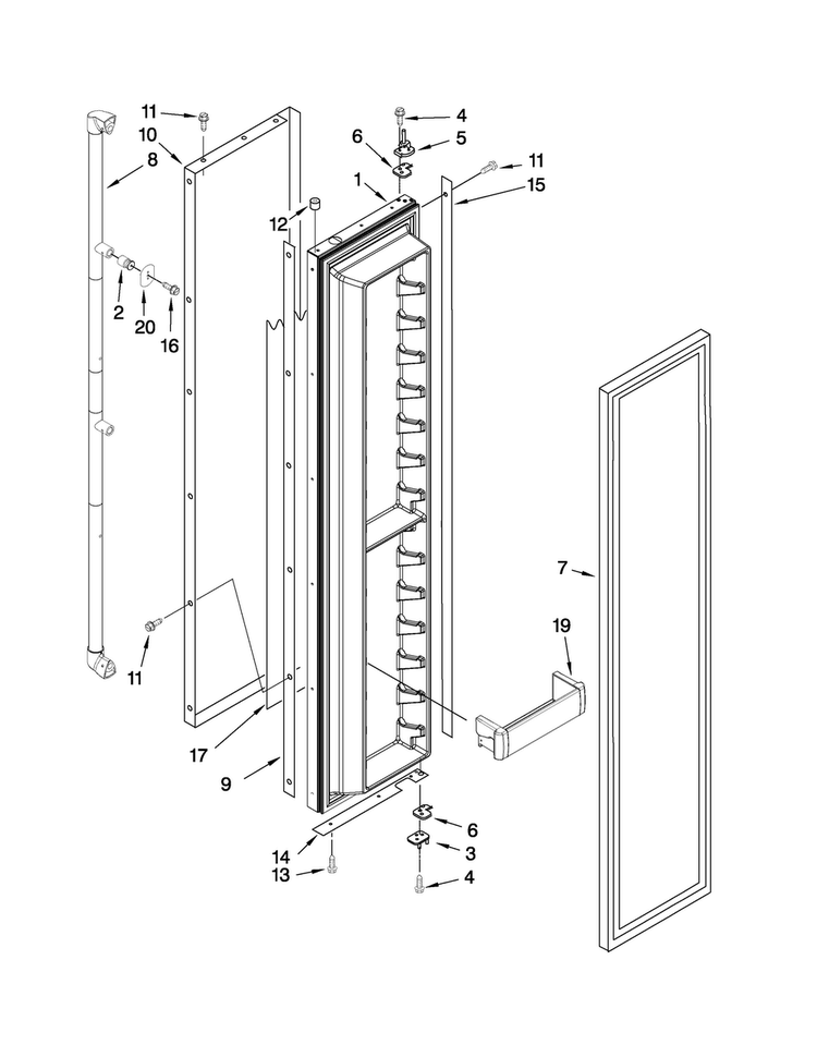 Freezer Door Parts Diagram and Parts List for JS48SEDUDW00  Jenn-Air Refrigerator