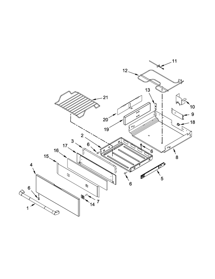 Drawer Parts Diagram and Parts List for JIS1450CDP0  Jenn-Air Range