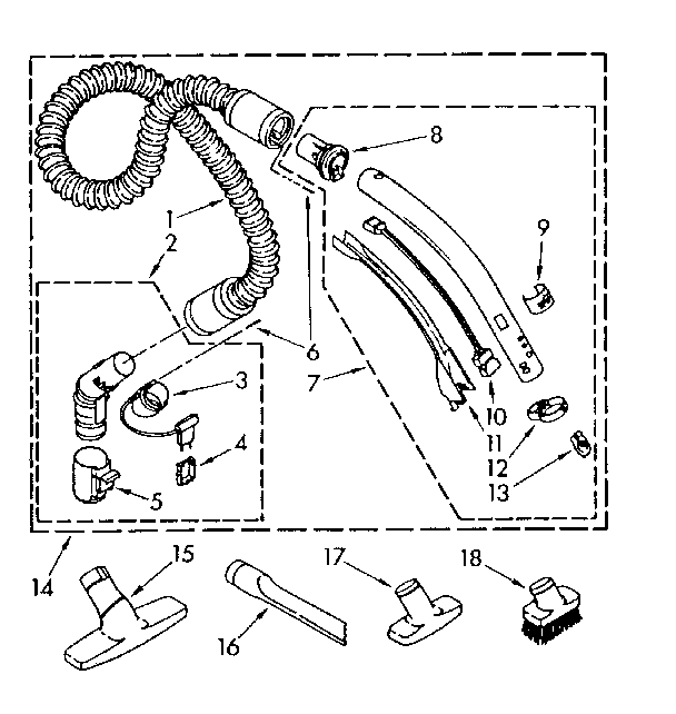 Hose And Attachment Parts Diagram and Parts List for 1162497581  Kenmore Canister Vacuum