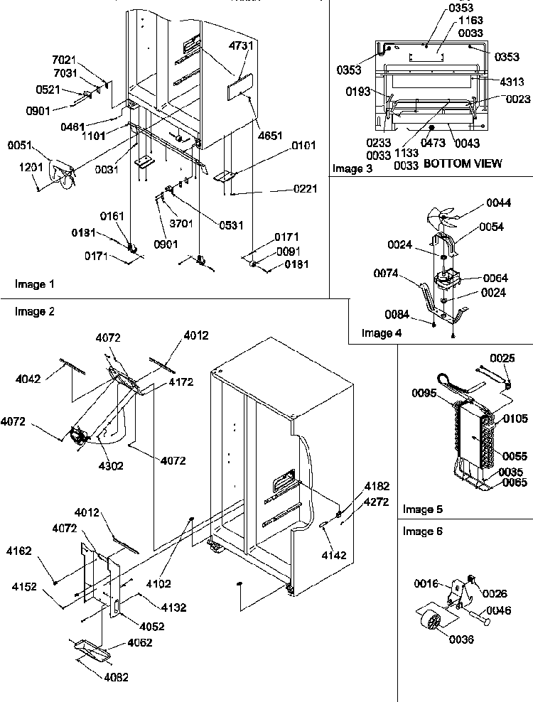 Drain System, Rollers, And Evaporator Assy Diagram and Parts List for SRD327S3W-P1307105WW  Amana Refrigerator