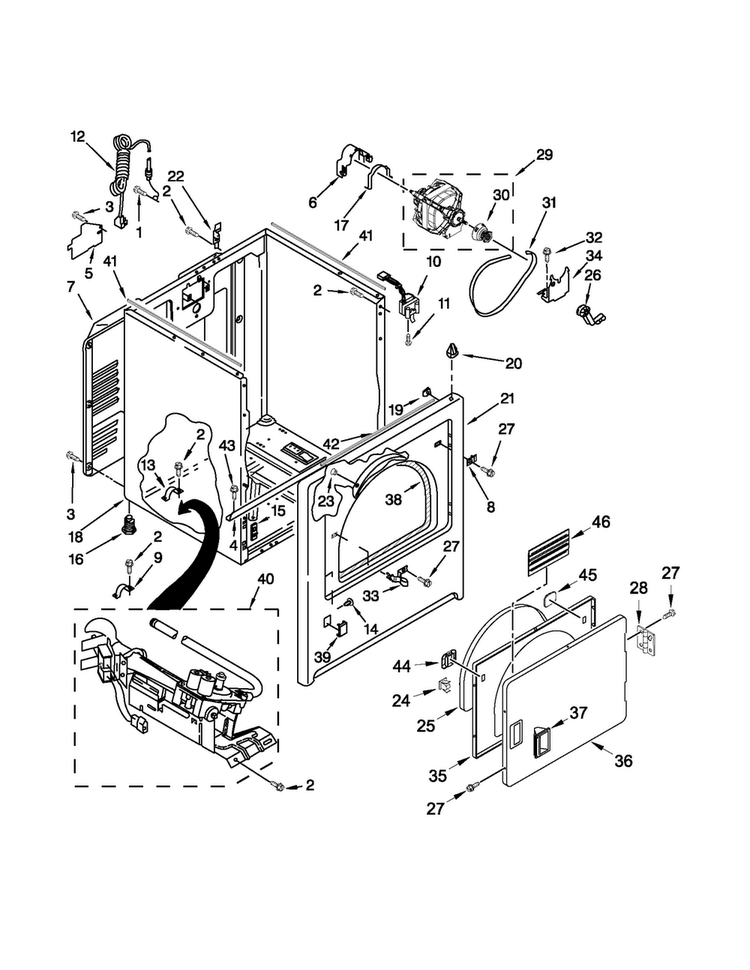 Cabinet Parts Diagram and Parts List for MGDX500BW0  Maytag Dryer