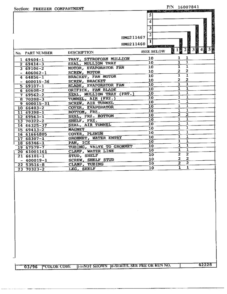 Freezer Compartment Page 2 Diagram and Parts List for HMG211460  Admiral Refrigerator