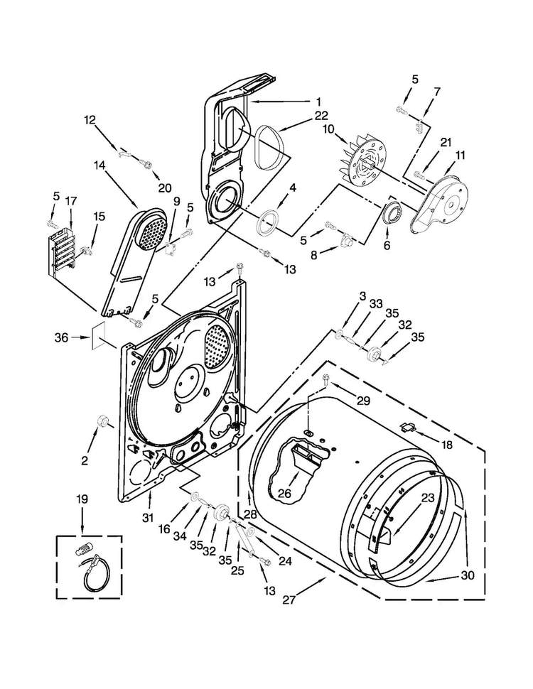 Bulkhead Parts Diagram and Parts List for AED4675YQ1  Admiral Dryer