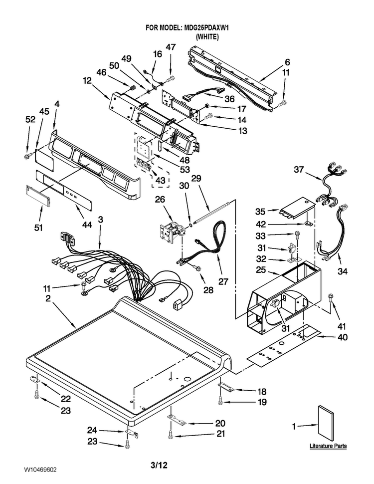 Top And Console Parts Diagram and Parts List for MDG25PDAXW1  Maytag Dryer