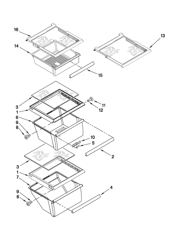 Refrigerator Shelf Parts Diagram and Parts List for MSD2574VEQ11  Maytag Refrigerator