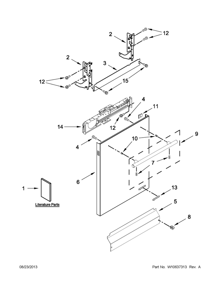 Door And Panel Parts Diagram and Parts List for JDB8000AWC2  Jenn-Air Dishwasher