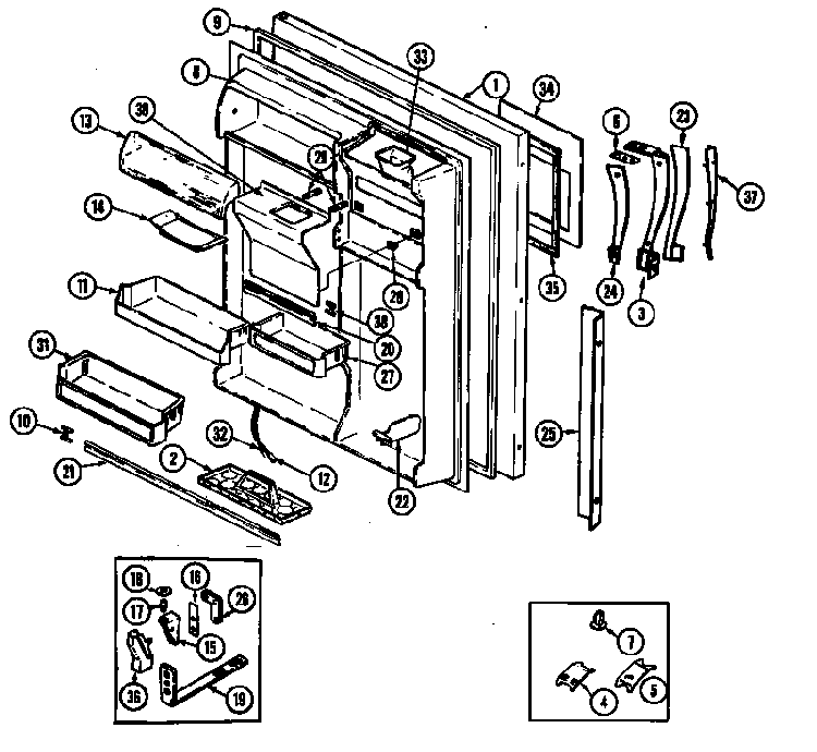Fresh Food Door Diagram and Parts List for GT18X8DV DC45A Maytag Refrigerator